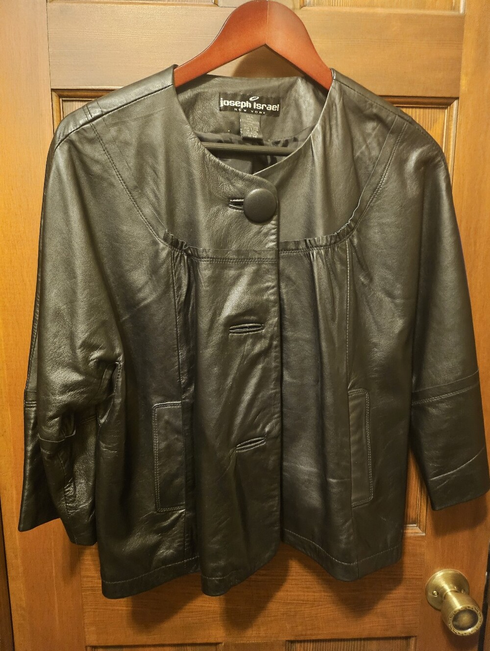 Joseph Israel Black Leather Short Jacket with Single Button